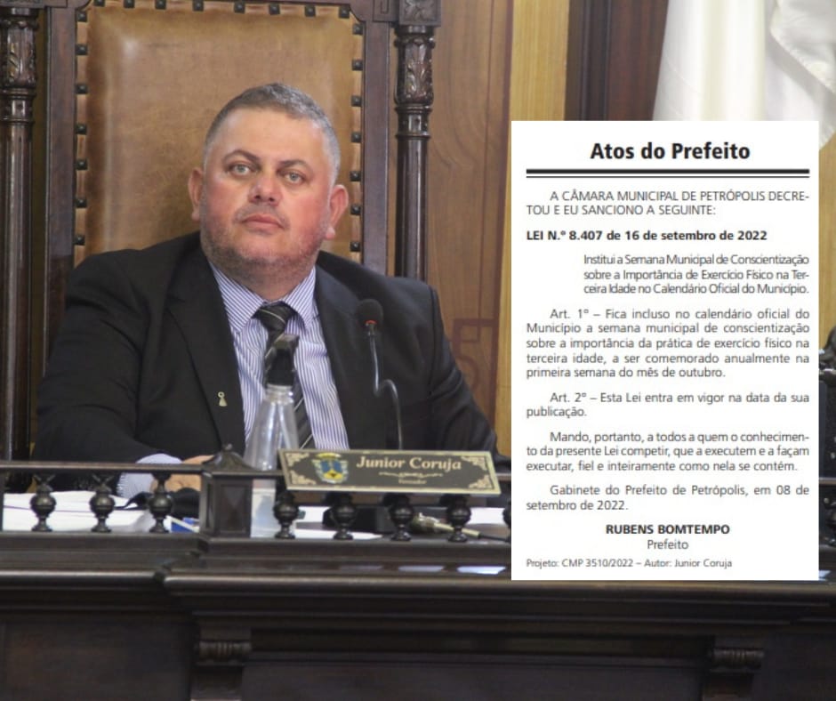 AGORA É LEI: Semana Municipal de Conscientização da Importância do Exercício Físico na Terceira Idade