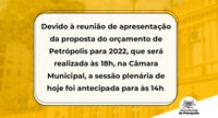 Antecipação da Sessão Plenária de 18 de agosto para às 14 horas