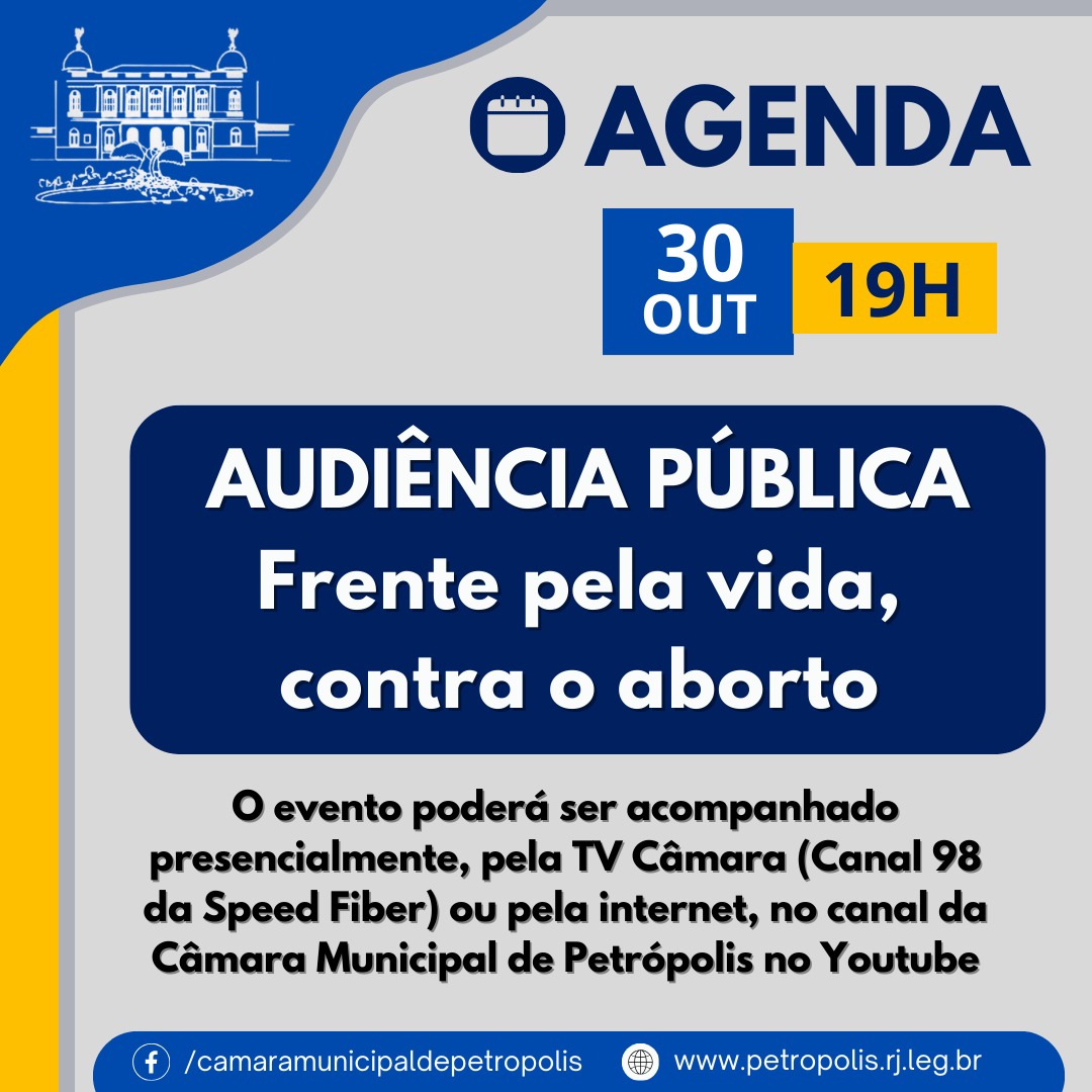 Câmara Municipal terá no dia 30 audiência pública para discutir a Frente pela Vida, contra o aborto