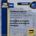 Comissão de Educação da Câmara promove na segunda-feira, dia 29, audiência pública para discutir os desafios da inclusão escolar Comissão de Educação da Câmara promove na segunda-feira, dia 29, audiência pública para discutir os desafios da inclusão escolar