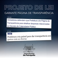 Projeto de Lei determina a criação de Portal da Transparência sobre gastos com as chuvas